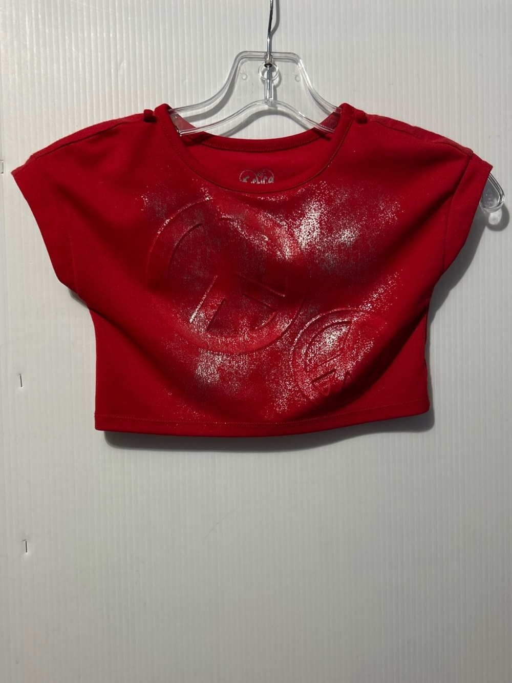 Justice Red Crop Tee with Shimmer Logo Detail